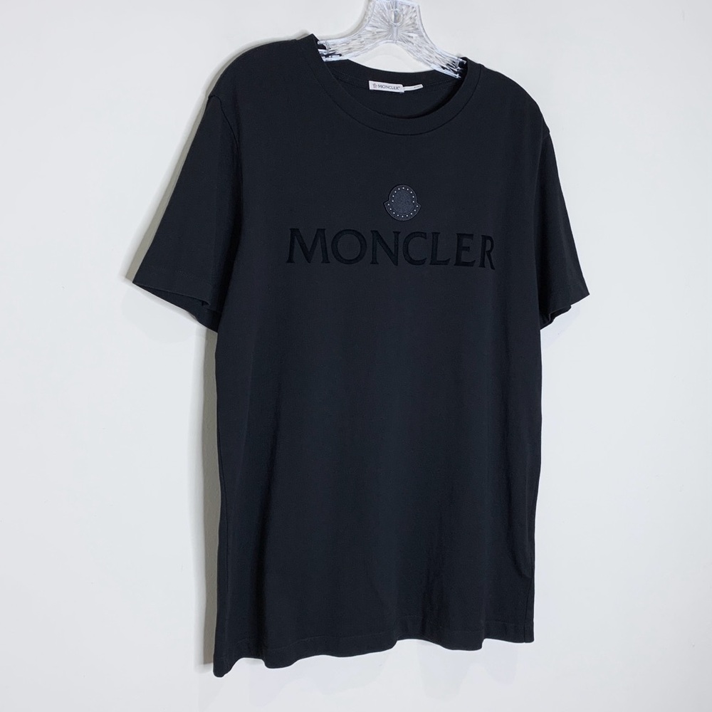Moncler Flocked Studded Logo T-Shirt (Sz L) Short Sleeve Crewneck Tee Black - Picture 4 of 16